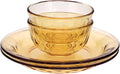 Sunflower Glass Dinnerware Set, 2 Diamond Bowls 5.1" x 2.8" and 2 Plates 9", Set of 4 Amber Glass,High Temperature Resistant Glass Dish, Dishwasher Safe