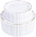 U-QE 100PCS Gold Plates Disposable - Heavy Duty White and Gold Plates Including 50PCS 10'' Dinner & 50PCS 7.5'' Dessert Plates Perfect for Upscale Party, Wedding
