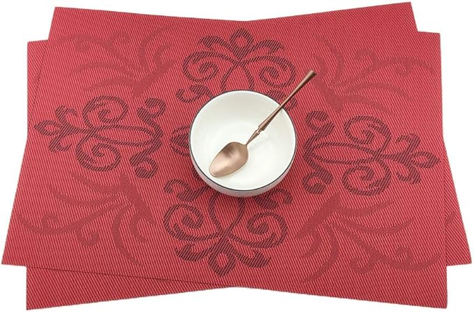 Gugrida Luxury Red Placemats Set of 6 Crossweave Woven Vinyl Placemat for Dining Table Heat Resistant Kitchen Table Mats Easy to Clean