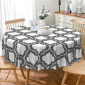 Laeacco 42 Inch Morocco Round Tablecloth Grey White Geometric Lattice Modern Abstract Art Print Table Cloth Washable Waterproof Wrinkle Free Table Cover for Kitchen Dining Picnic Party Decoration