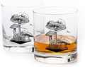 Black Lantern Forager Whiskey Glass Set Set of 2 11oz Old Fashioned Tumblers with Mushroom & Forest Campsite Design | Gift Box Included