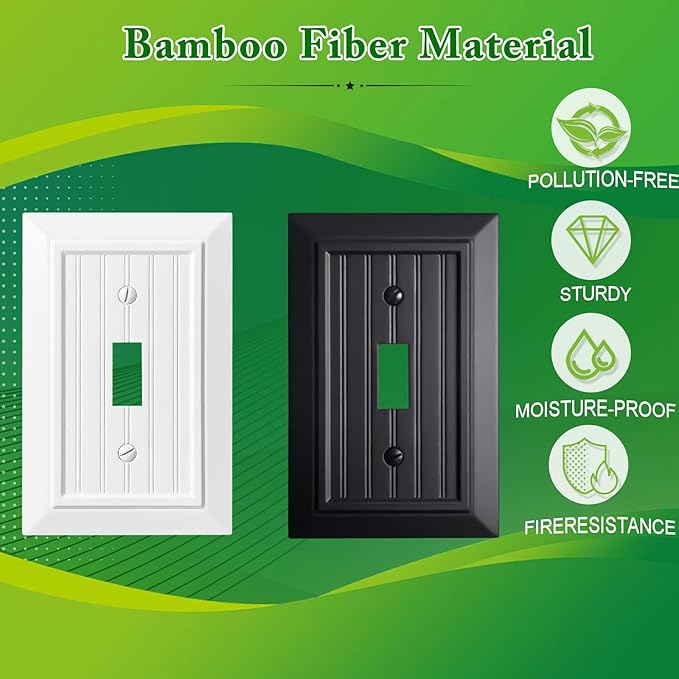 Beadboard Outlet Covers Wall Plates, Bamboo Fiber Light Switch Covers, Natural Material Electric Receptacle Decorative Switch Plate Outlet Cover (Pure White, 1 Gang Toggle 4 Pack)
