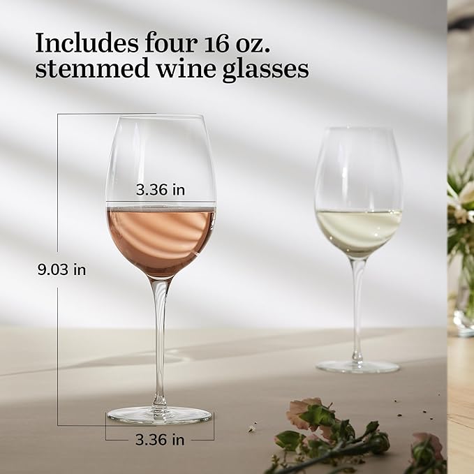 Libbey Signature Kentfield Estate All Purpose Wine Glasses Set of 4, Long Stem Wine Glasses for Red and White Wine, Perfect Glass Goblet Gift Set
