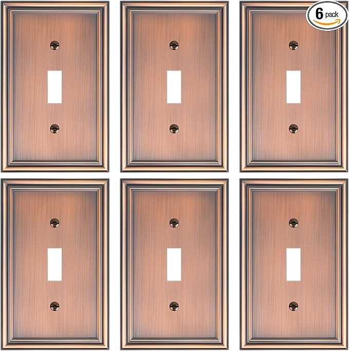 6-Pack Single Toggle Light Switch Cover Plate, Durable Solid Zinc Alloy Decorative Switch Plate Covers, Antique Copper 1 Gang Wall Plate, Corrosion Resistant