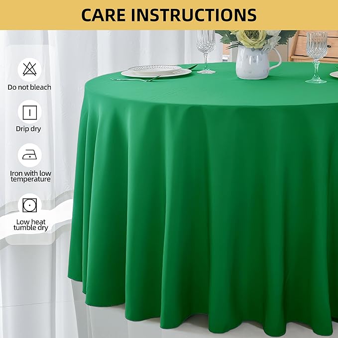 2-Pack Round 90-inch Forest Green Table Cloths, Solid Stain and Wrinkle Resistant Circular Tablecloth, Premium Plain Weave Polyester Fabric Table Linen Covers for Hotel, Banquet