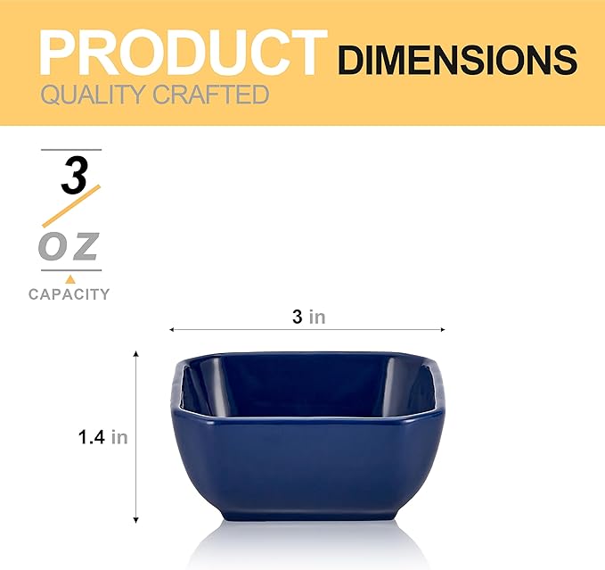 Ceramic Dipping Bowls Set of 6,3 Ounce Porcelain Small Mini Dip Bowl Square Soy Sauce Dish - Good for Tomato Sauce, Sushi Soy, BBQ,Charcuterie Board(Navy)