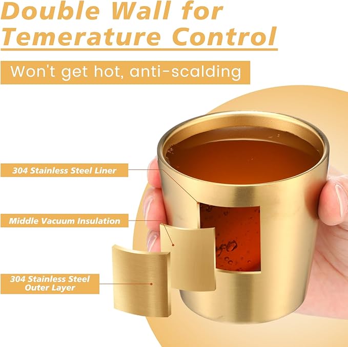 Amyhill 12 Pieces Stainless Steel Cups Double Wall Tumbler Glasses Stackable Metal Drinking Cups Insulated Drinking Glasses Reusable Camping Mugs for Home Camping RV BBQ Office Party(Gold,5.9 oz)