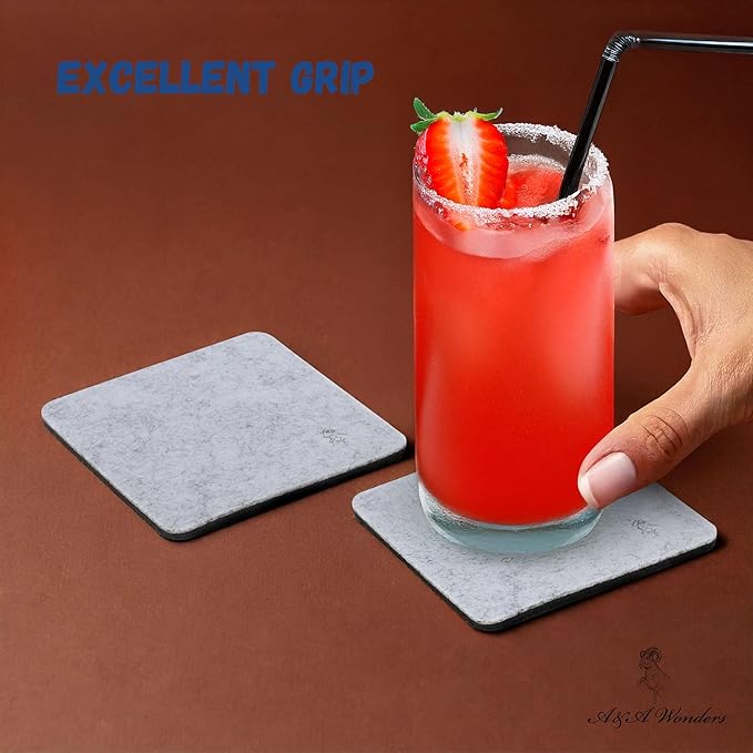A&A Wonders Premium Felt Coasters for Drink, Two-Tone Reversible, Absorbent Felt Protects Furniture, Table, Anti Slip, Suitable for Drinks & All Table Types (Light Gray/Dark Gray, Square 18 Pack)