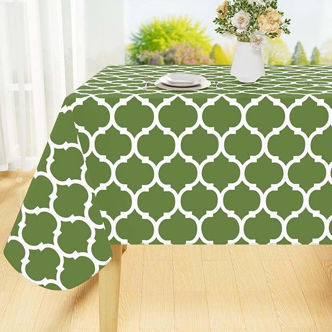 Smiry Rectangle Tablecloth, Waterproof Vinyl Tablecloths with Flannel Backing for Rectangle Tables, Wipeable Spillproof Plastic Tablecloth for Dining, Camping, Indoor and Outdoor (60"x84", Green)