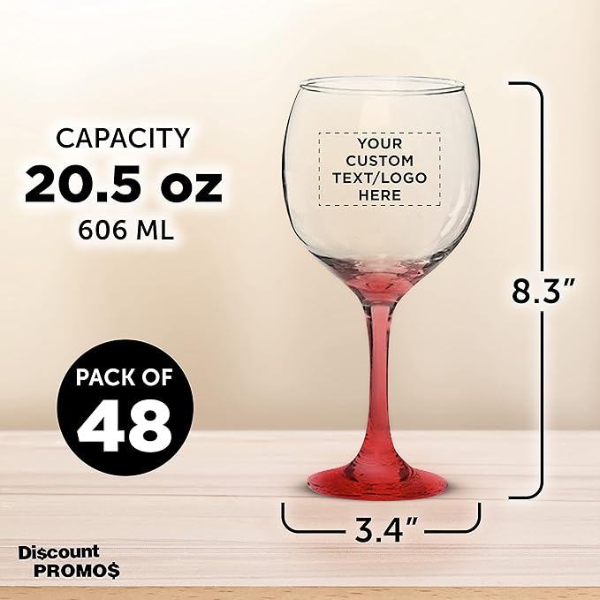 Custom Premiere Wedding Wine Glasses 20.5 oz Set of 48, Personalized Bulk Pack - Restaurant Glassware, Perfect for Red Wine or White Wine - Red