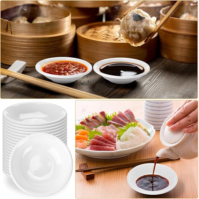 Mimorou 100 Pcs Soy Sauce Dish White Dipping Bowls Bulk, 1.2 oz Asian Small Sauce Bowls for Sushi, Ketchup, Vinegar, Olive Oil, Soy, Spices, BBQ Chip and Dip Serving Bowl Set Gift (Resin)