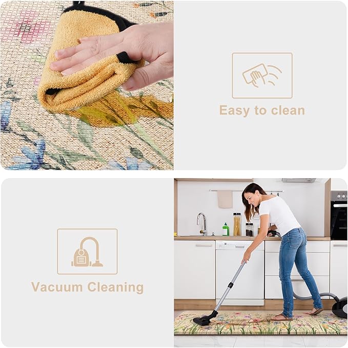 KIMODE Kitchen Mats for Floor Anti Fatigue, Boho Flower Kitchen Rug, Cushioned Kitchen Floor Mats, Comfort Standing Mat, Padded Kitchen Floor Mat for Sink Laundry Office Desk 20"x39" Brown