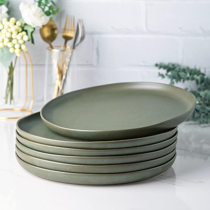 AmorArc Ceramic Dinner Plates Set of 6, Wavy Rim 10.5 Inch Stoneware Dish Set, Dinnerware Plates for Kitchen-Microwave&Dishwasher Safe, Scratch Resistant-Reactive Glaze Matte