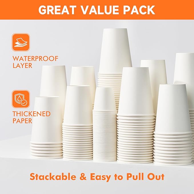 50 Pack 16 oz Disposable Coffee Cups with Lids and Sleeves, Paper Coffee Cups for Hot/Cold Drinks, Leak-Proof To Go Cups for Home, Cafes, Events and Office