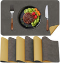 BLESWIN Faux Leather Placemats, PU Dining Table, Waterproof and Oil Resistant Easy to Clean, Heat Resistant Reversible Use Table Mats for Kitchen, Dining Table, Outdoor – 12 × 17 Inch, Mud&Dark Yellow