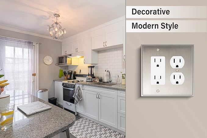 Henne Bery Soft Modern Decorative Wall Plate Switch Plate Outlet Cover (Decorator/Duplex, Satin Nickel)