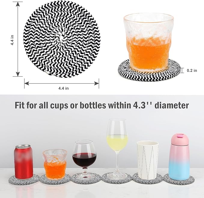ABenkle 8 Pcs Drink Coasters with Holder, Cotton Woven Absorbent Coasters for Drinks, Minimalist Home Decor Coaster Set for Wooden Tabletop Protection Table, 4.3 inches