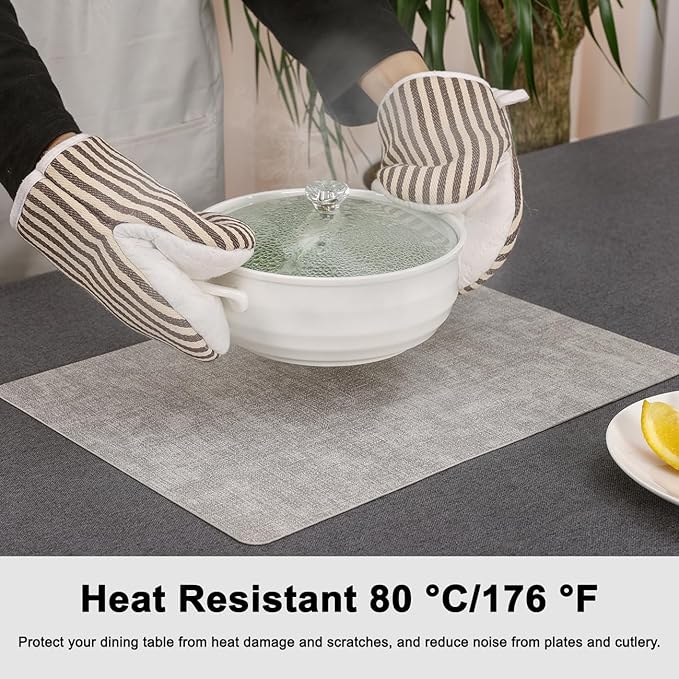 Myir JUN Reversible Vinyl Placemats Set of 6, Faux Leather Place Mats Dual Sided Waterproof Oilproof Wipeable, Heat-Resistant Table Mats for Kitchen Dining Indoor Outdoor (12" x 17", Light Gray Beige)