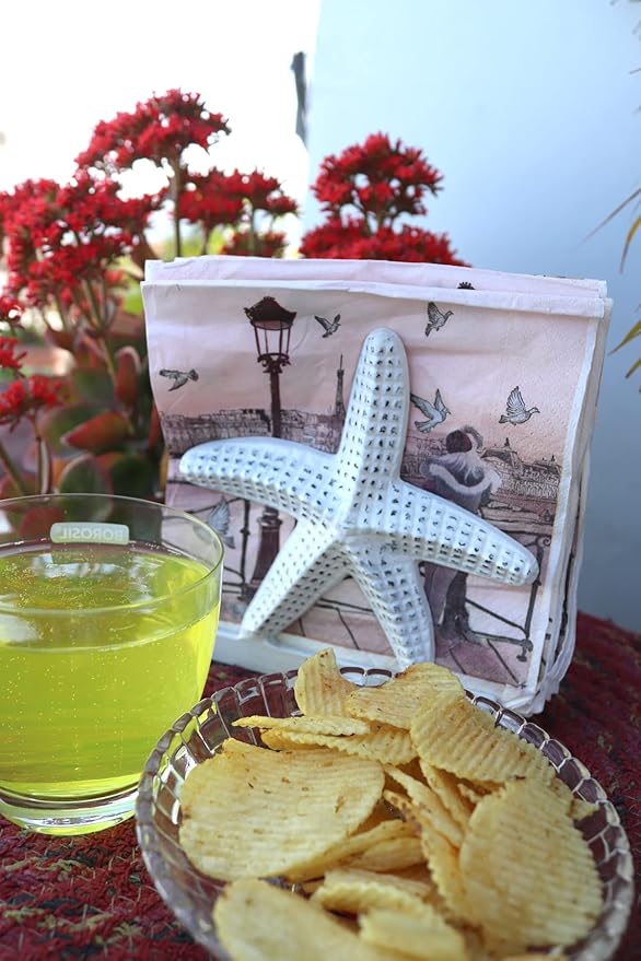 Nautical Starfish Lunch/Dinner/Metal Napkin Holder/Kitchen Napkin/Beverage Cocktail/Ocean/Coastal By The Metal Magician (Distressed White)