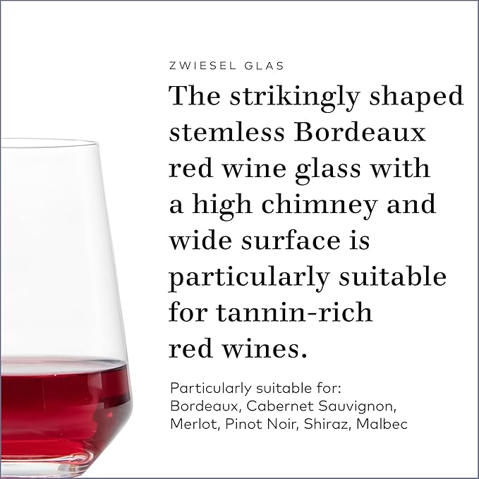 ZWIESEL GLAS Pure Stemless Bordeaux Glass (Set of 6), Red Wine Tumbler for Bordeaux, Dishwasher-Safe Machine-Made Tritan Crystal Glasses, Made in Germany (18.5 Ounce)