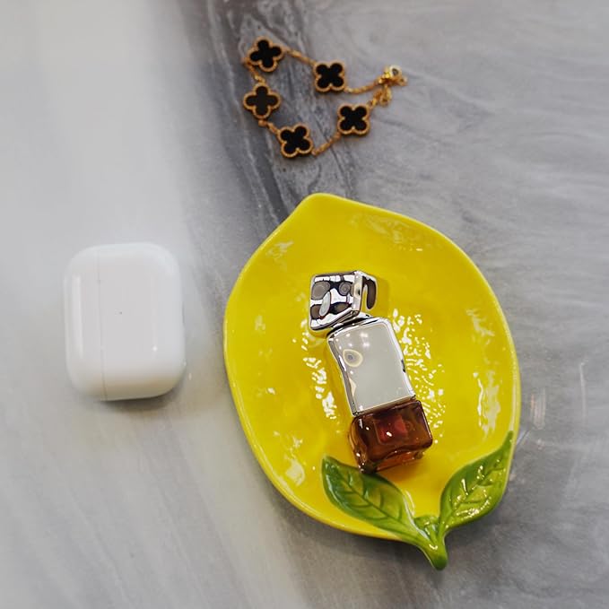 Ceramic Jewelry Tray, Lemon Shaped Trinket Dish, Jewelry Organizer, Ring Holder, Decorative Bowl for Rings Earrings Necklaces Bracelet Jewelry Watch Keys, Gift for Sisters Daughter (Lemon)