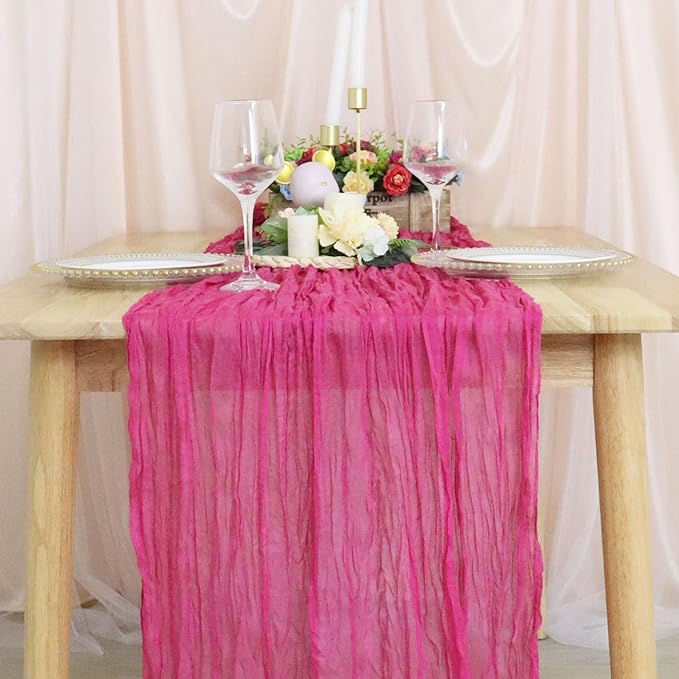 FUHSY Hot Pink Cheesecloth Table Runner 5 Pack 10FT Gauze Cheese Cloths Rustic Boho Table Runner Bulk Pink Table Runners for Parties Sheer Cheesecloth Fabric Table Runner for Wedding Halloween Decor