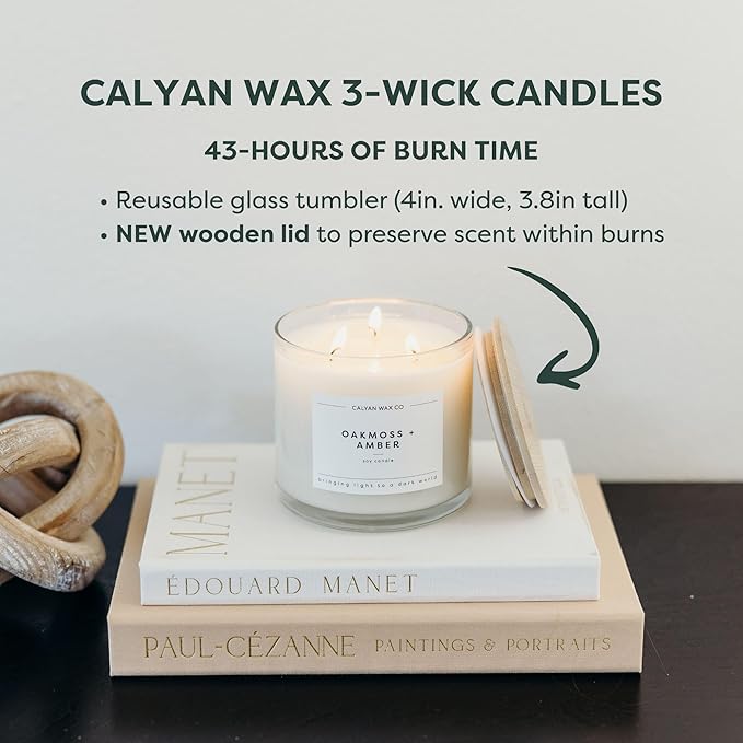 Calyan Wax Co. Lavender & Bergamot 3 Wick Scented Candle - 43 Hour Burn - Luxury 3 Wick Soy Candles - Non Toxic Soy Wax Candles - Long Lasting Large Glass Jar Candle for Home - 14.9oz