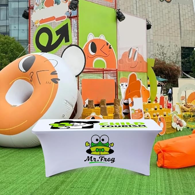 Personalized Table Cloth with Logo Image Customized Tablecloth 4FT/5FT/6FT/8FT Spandex Customized Table Cover Promotional Business Tradeshow Events Birthday Party Wedding (8FT Spandex(Open back))