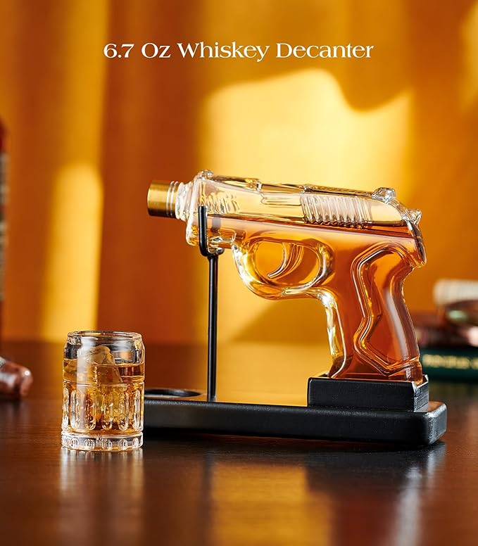 Birthday Gifts for Men Dad, Kollea Gun Whiskey Decanter Sets for Men, Shot Glass, Funny Gift Idea for Him Brother, Liquor Dispenser for Bar, Alcohol, Anniversary, Military Present, Cave, New Year