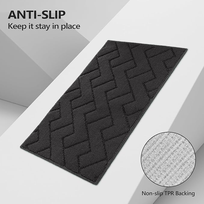 hicorfe Kitchen Rugs and Mats Sets,2 Pieces Super Absorbent Polypropylene Non-Slip Rug,Soft Comfort Floor Mat,Washable for Kitchen,Hallway,Office,Sink,Laundry(24" x 35"+24" x 71",Charcoal)