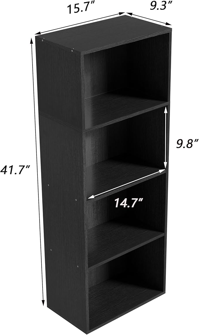 Wooden 4 Cube Storage Organizer, 4 Tier Tall Modern Bookshelf Freestanding Storage Display Organizer, Versatile Cubes Shelf and Cubby Unit for Living Room, Bedroom, Home Office 15.7inch