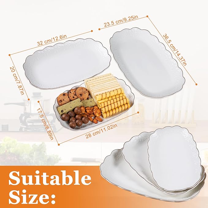 Kassel Ceramic Serving Platter Set | 14”/12”/10” Oval Serving Trays for Entertaining at Parties and Weddings | Oven Safe Large Serving Trays for Tacos, Steak and Cake