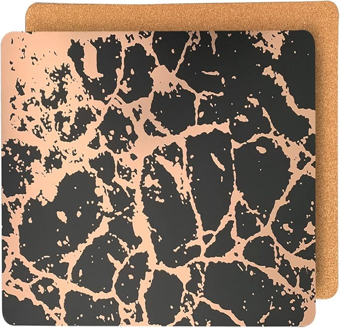 Dainty Home Black Rose Gold Marble Square Cork Placemats - Heat Resistant Placemats, Non-Slip, Easy Clean Placemats for Elegant Dining - 15"x15" Set of 2 - Perfect for Stylish, Modern Homes