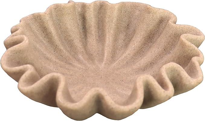 12" Large Decorative Bowl decor - Beige Scalloped Decorative Bowls for Home Decor - Organic Fluted Modern Home Decor,Ruffle Decor key bowl,bowl for keys,Artificial Stone Beige