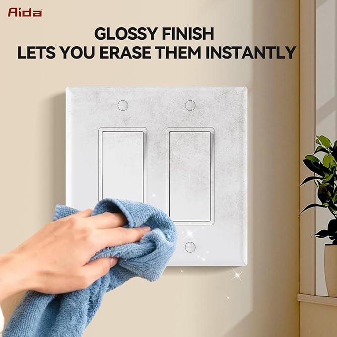 AIDA 2-Gang Decorative Wall Plates, Standard Size 4.53" H x 4.57" L, Unbreakable Thermoplastic, UL Listed - 4 Pack, Glossy White for Outlets & Switches