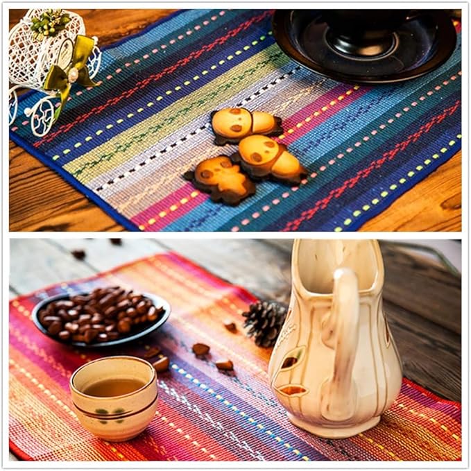 WAZAIGUR Hand Woven with 100% Cotton Placemats Colorful Placemats Braided Ribbed Durable Heat-Insulation Table Mats Set of 8,Orange