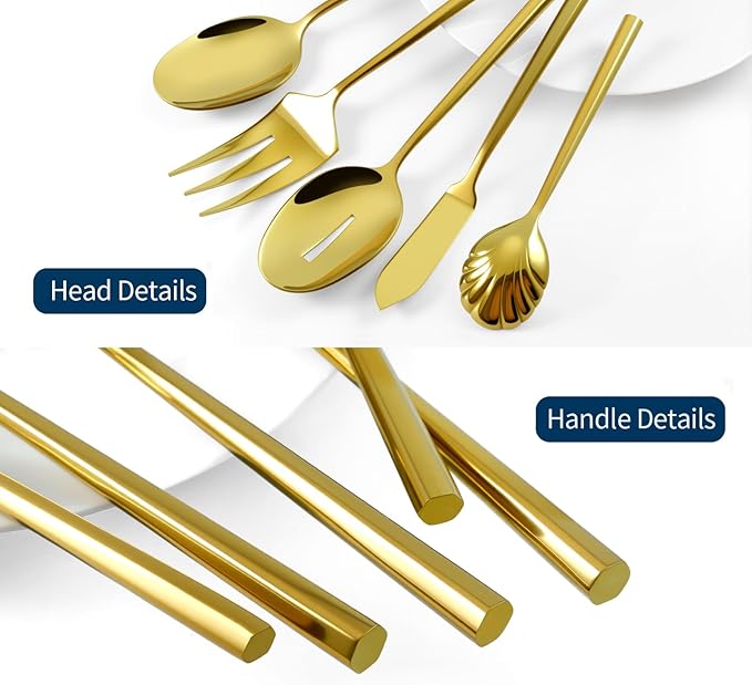 Silverware Set 45-Piece Stainless Steel Cutlery Set, Gold Hexagon Mirror Polished Flatware Serving Set, Service for 8