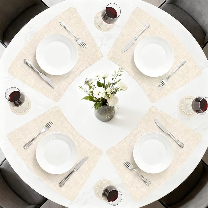 Round Table Placemats Set of 4, Wedge Shaped Faux Leather Table Mats, Heat Resistant Wipeable Washable Place Mats for Dining Table Dinner Kitchen Indoor Outdoor