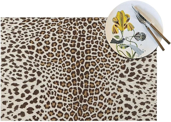 Leopard Print Placemats Set of 4,12x18 Inches Brown Cheetah Animal Print Decorative Placemats Rectangle Boho Modern Abstract Table Mats for Party Home Kitchen Dining Table Decoration