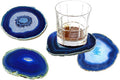 AMOYSTONE Blue Agate Coasters Set of 4, 3.5-4 Inch Polished Gemstone Coasters with Rubber Bumpers, Elegant Wedding Gift for Couples, Home Bar Decor
