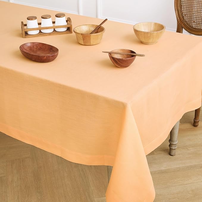 Solino Home Linen Tablecloth for Rectangle Tables 60 x 108 Inch - 100% Pure Linen Peach Table Cloth - Fete, Machine Washable Cloth Tablecloth for Valentines, Spring, Easter
