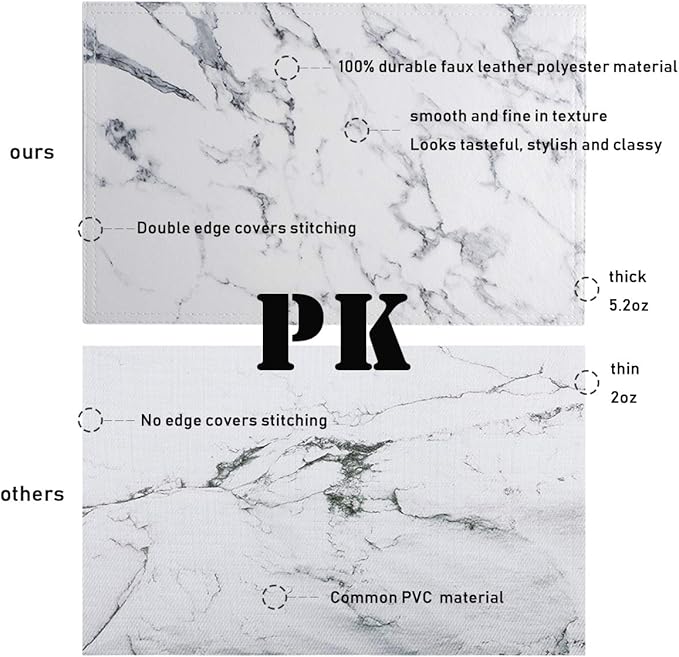 Marble Leather Placemats for Dining Table Waterproof Set of 4 Marble Decor for Kitchen Table Easy to Clean PU Place Mats for Dinning,Office (Marble（White）)