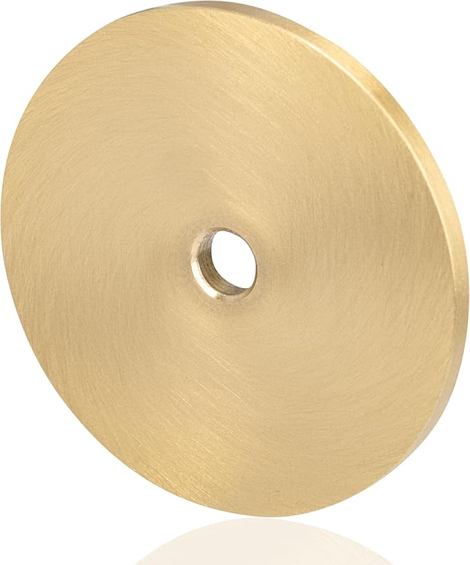 QOGRISUN 10-Pack Solid Brass Cabinet Knobs Back Plates, Rounded Ring Cabinet Pulls BackPlates,1.25-Inch Diameter, Cabinet Hardware, Brushed Brass Finish