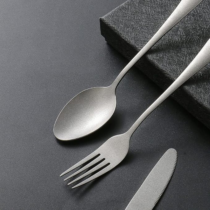 Matte Silverware Set for 6 Stainless Steel Flatware Set Vintage Style Delicate Cutlery Utensils 30 Piece Include Knives Forks and Spoons Tableware Set for Home Kitchen Wedding Restaurant