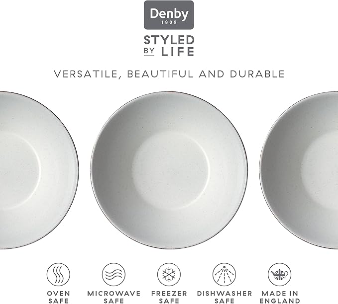 Denby - Impression Mixed Color Cereal Bowls Set of 4-18.6oz Dishwasher Microwave Safe - Scratch Chip Resistant - Modern Angular Shape - Tableware for Nibbles, Dips, Side Dishes, Cereal & Desserts