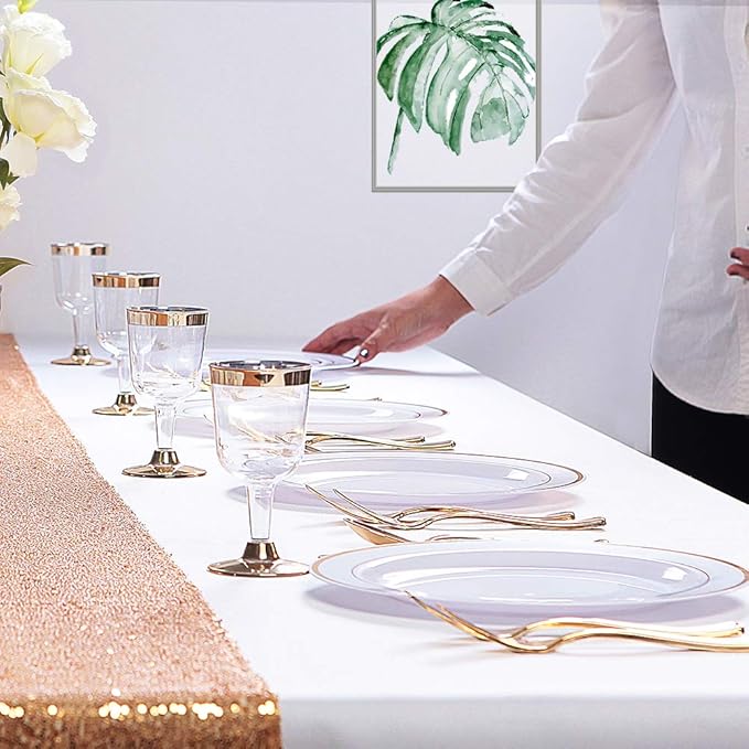 WDF 60PCS White Gold Plates Disposable - Gold Plastic Plates, Including 30-10.25inch Gold Dinner and 30-7.5inch Salad/Dessert for Valentine's Day
