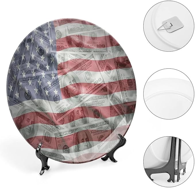 Ceramic Plates, American Flag Decorative Ceramic Plates, Dolar Exchange, 6 Inch, for Dining, Parties, Wedding, Multicolor