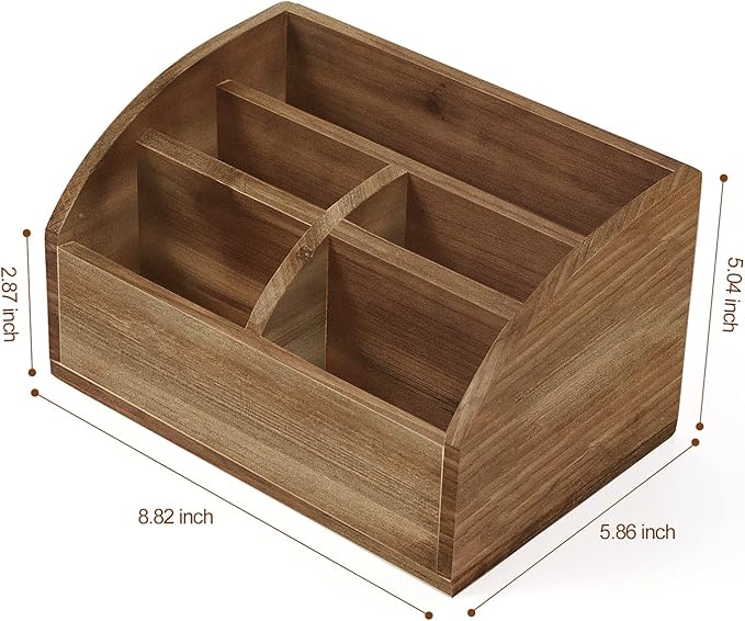 BONNY DODO Remote Control Holders Organizer Box for Table Small Solid Wooden Desk Farmhouse Home Decor Caddy Basket Store Tv Remote for Media Player,Pencil,Glassees&Office Supplies (Brown-M, M)