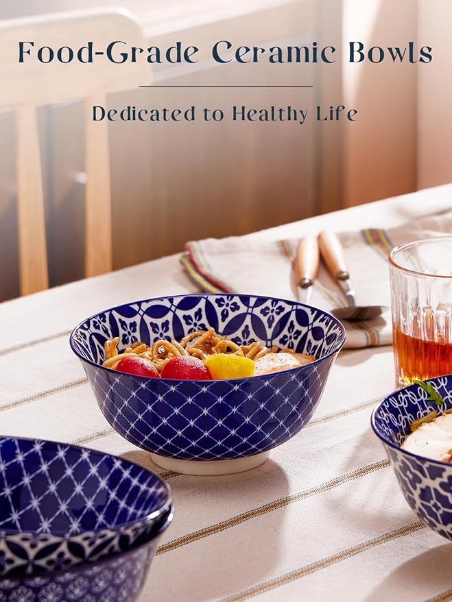 DOWAN Cereal Bowls Set of 6, Ceramic Soup Bowls 23 OZ, 6 Inch Small Dessert Bowls for Fruit, Snack, Ice Cream, Microwave Safe Bowls for Kitchen Decor and Housewarming Gift, Dishwasher