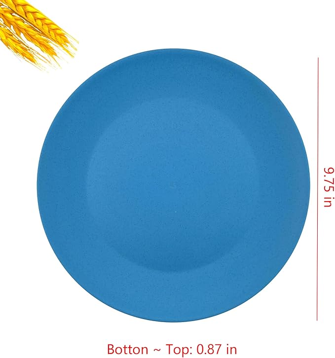 10 inch Wheat Straw Plates, Unbreakable Flat Dinner Plate Set of 8, BPA Free Dishwasher & Microwave Safe Reusable Salad Camping for Kids Kitchen (4 Color)